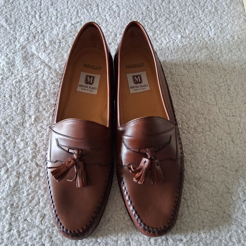 New Bruno Magli Men's Brown Novella Leather Loafers Made In Italy